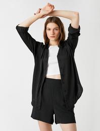 Oversize Gömlek Uzun Kollu Saten Görünümlü
