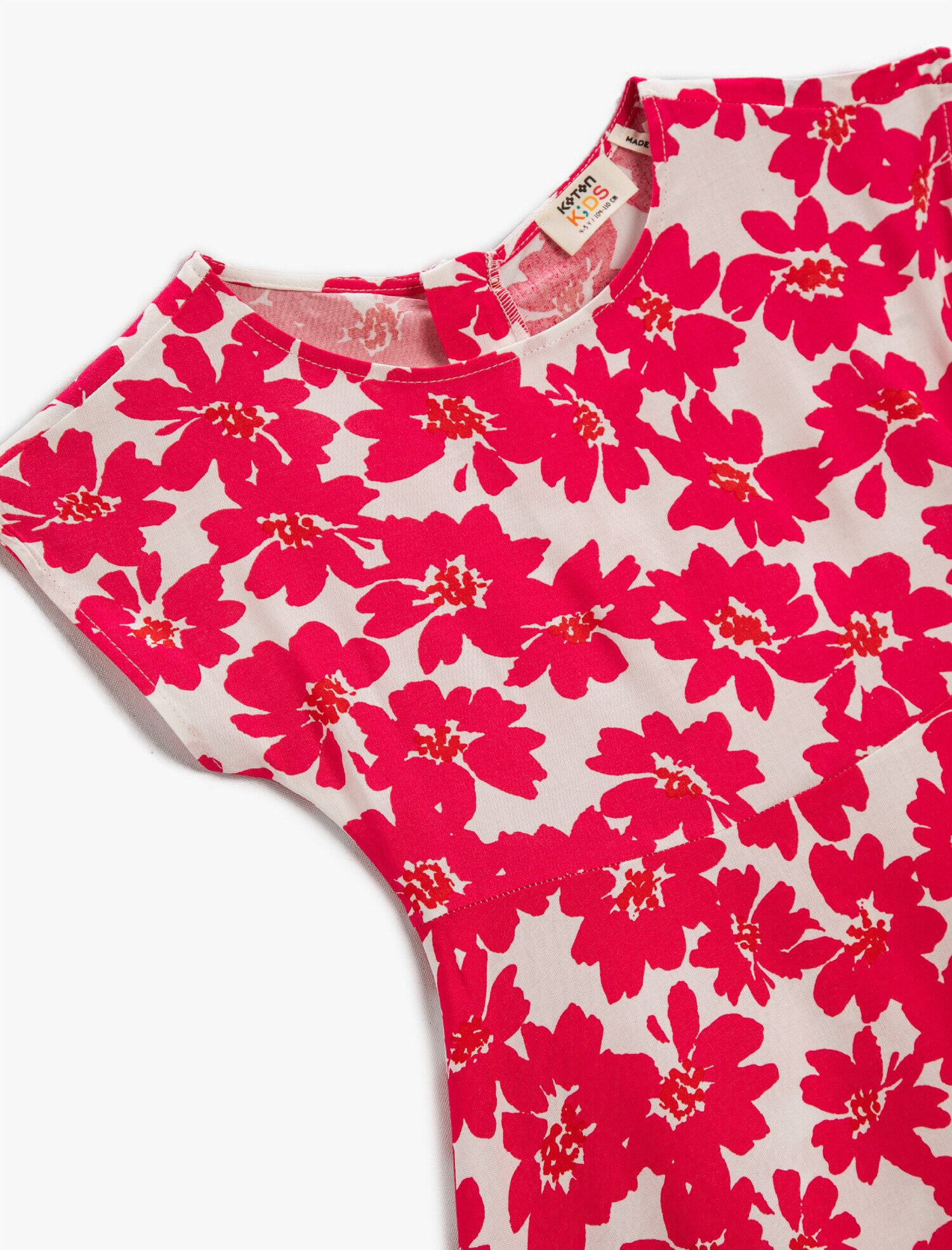  Kız Çocuk Çiçekli Midi Elbise Kısa Kollu Bisiklet Yaka