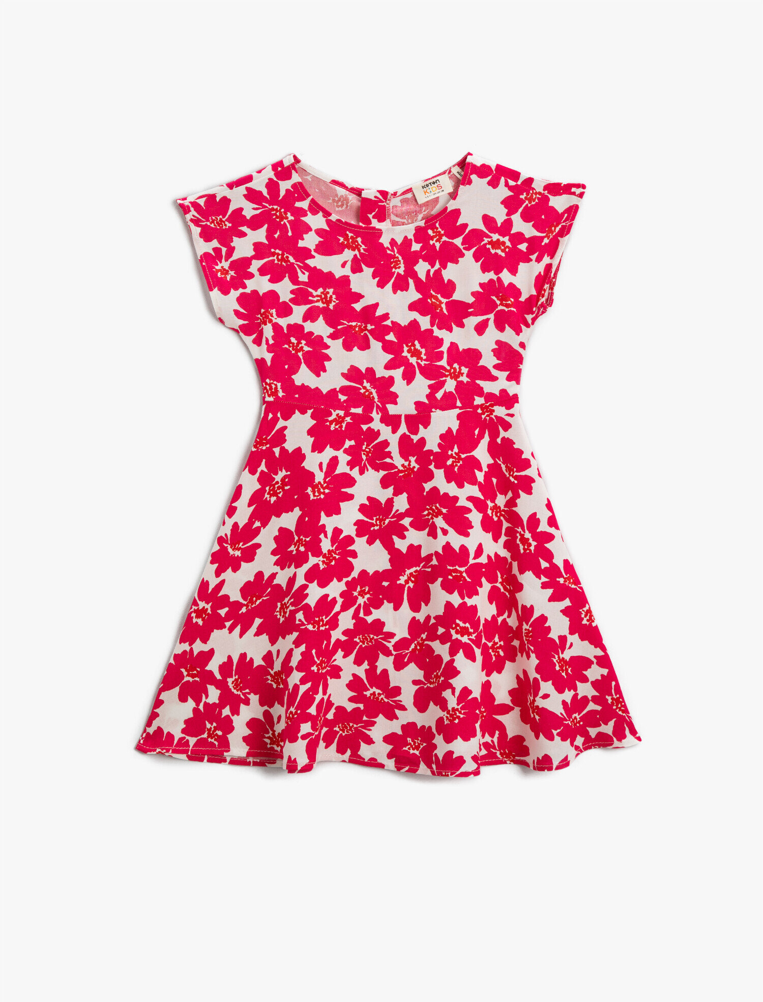  Kız Çocuk Çiçekli Midi Elbise Kısa Kollu Bisiklet Yaka