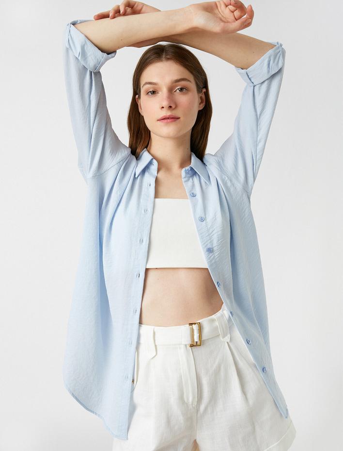  Oversize Gömlek Uzun Kollu Saten Görünümlü