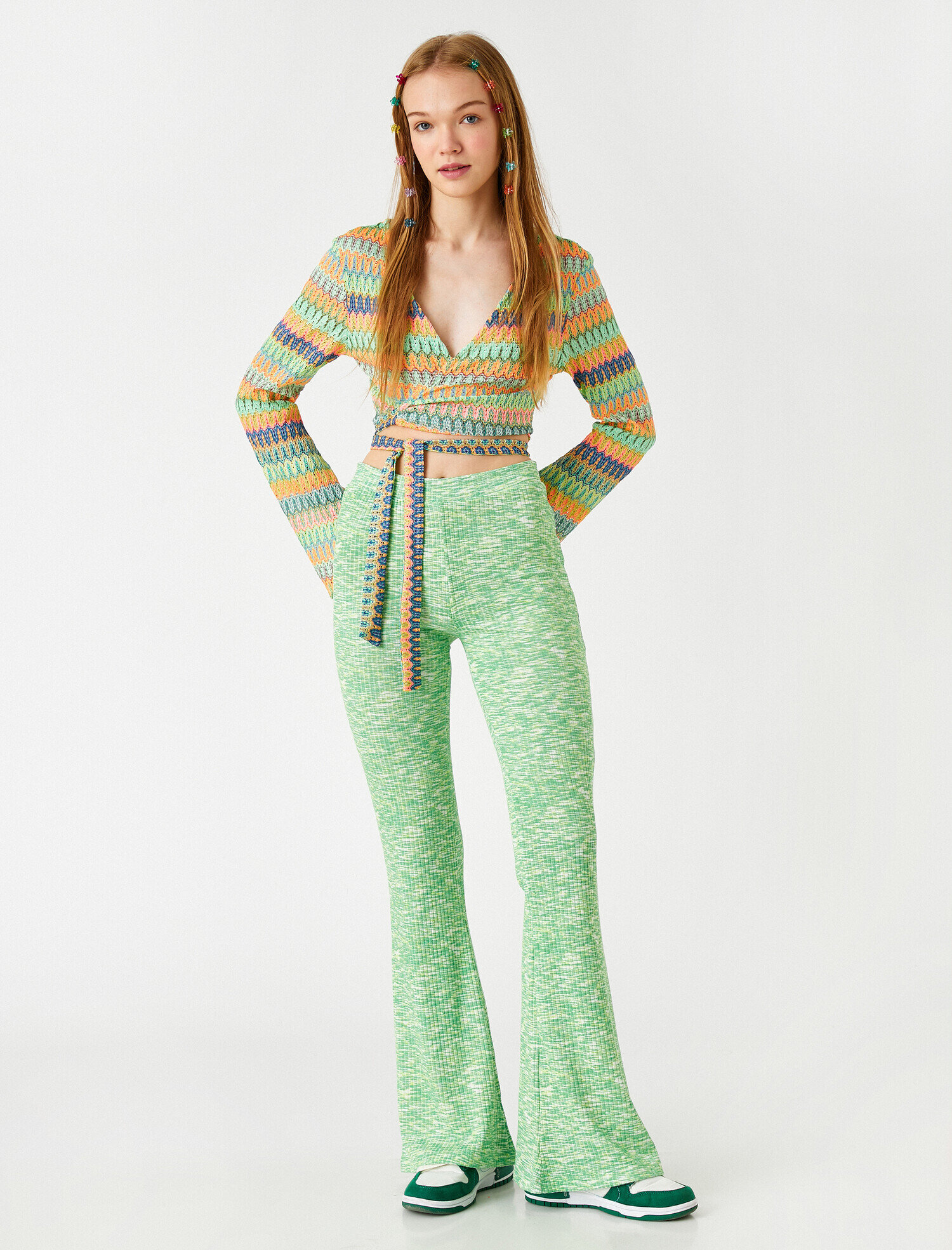   Yüksek Bel Geniş Paça Ribanalı Pantolon