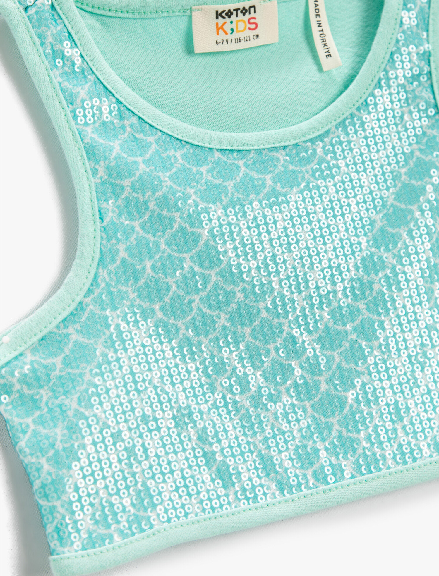  Kız Çocuk Pullu Crop Üst Kolsuz Bisiklet Yaka