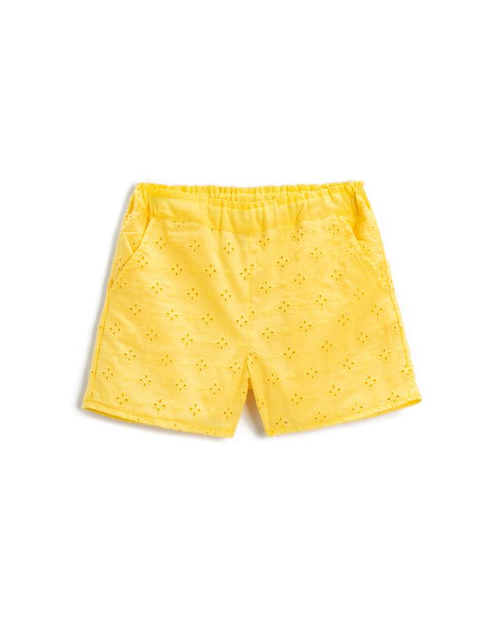 Kız Çocuk Şort Fisto İşlemeli Beli Lastikli Pamuklu