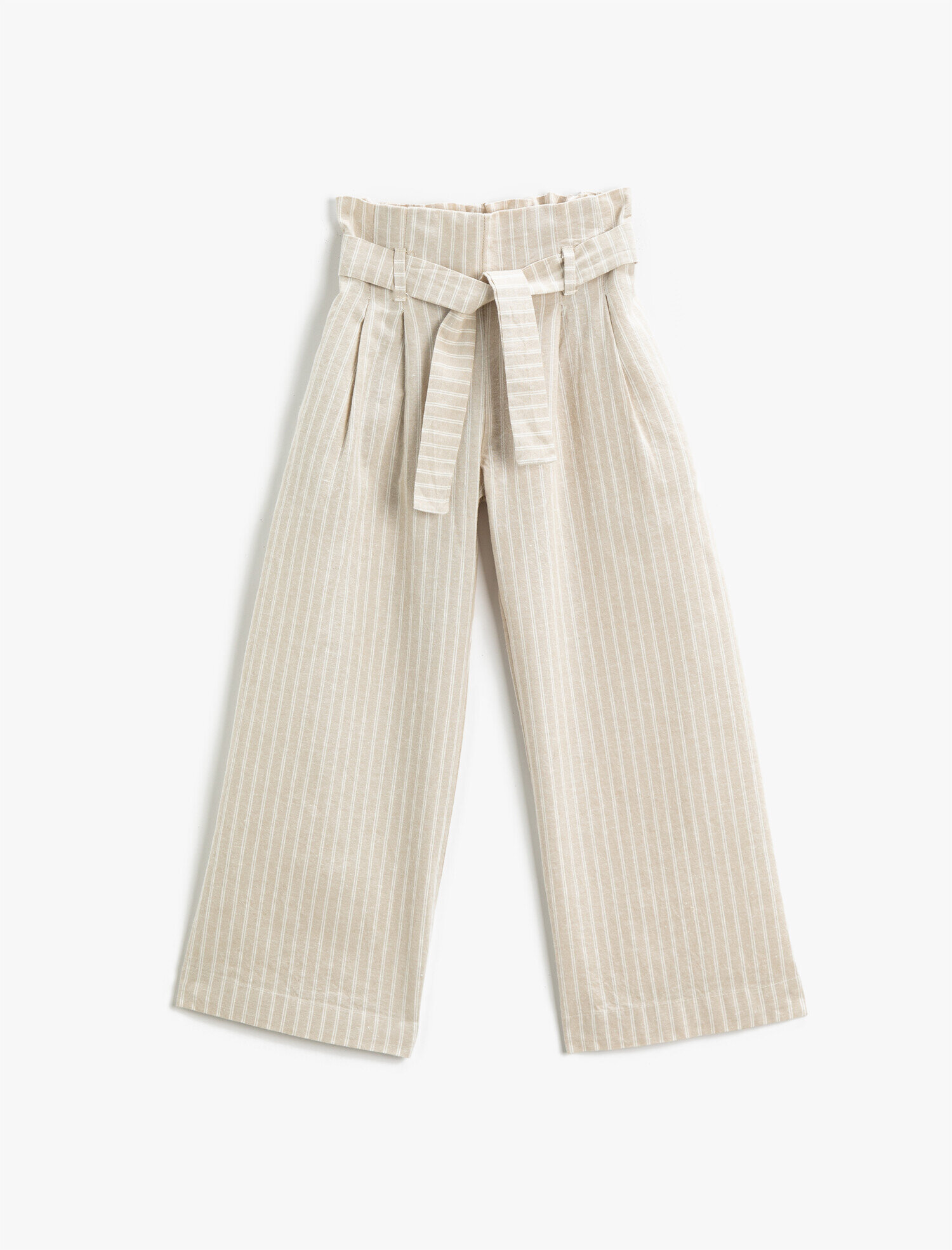  Kız Çocuk Bol Paça Pantolon Kemerli Yüksek Bel Çizgili