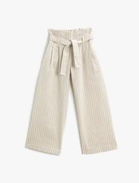 Bol Paça Pantolon Kemerli Yüksek Bel Çizgili