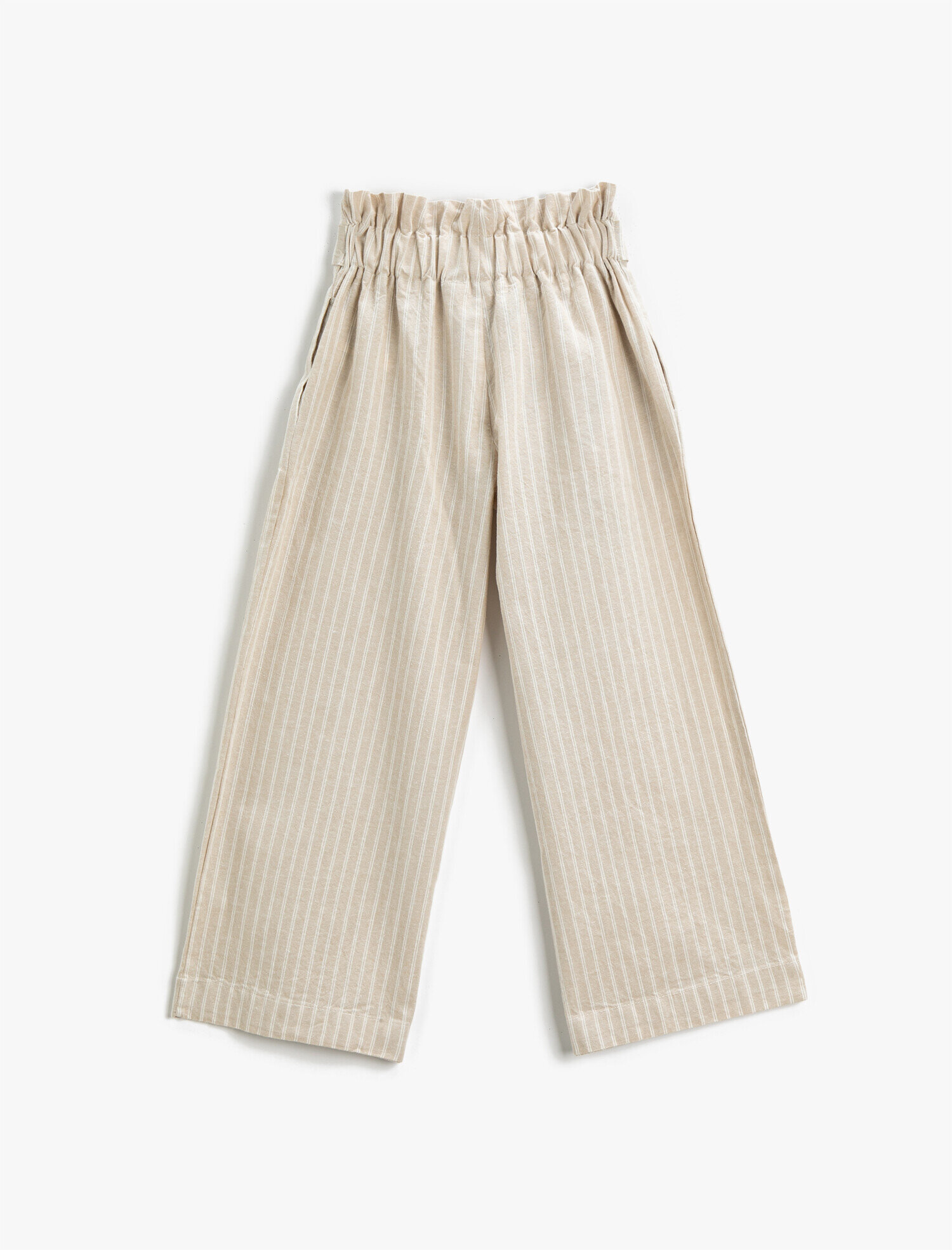  Kız Çocuk Bol Paça Pantolon Kemerli Yüksek Bel Çizgili