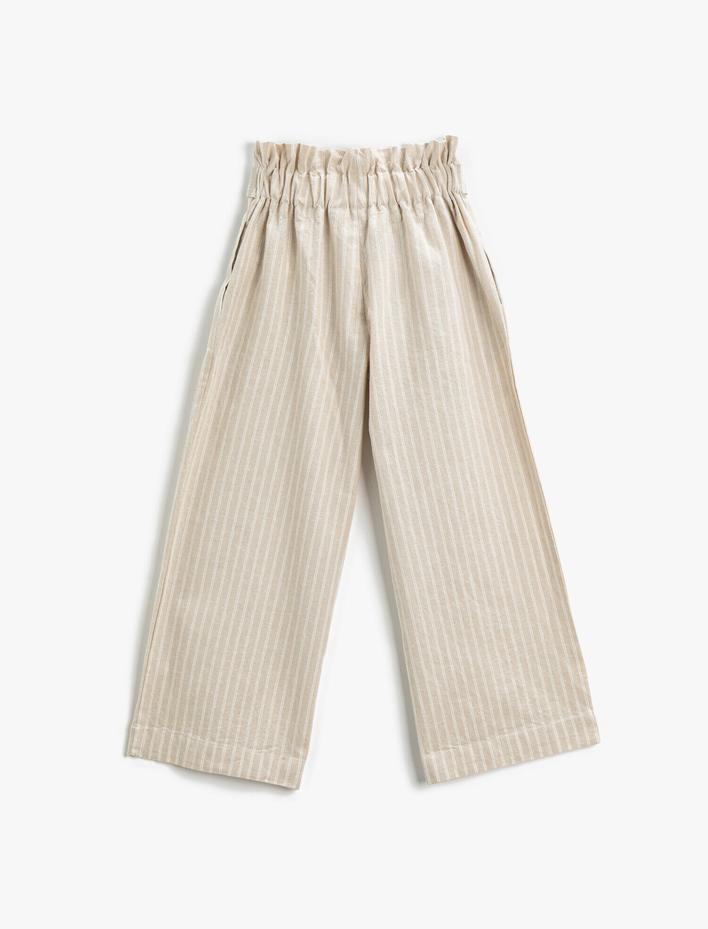 Kız Çocuk Bol Paça Pantolon Kemerli Yüksek Bel Çizgili