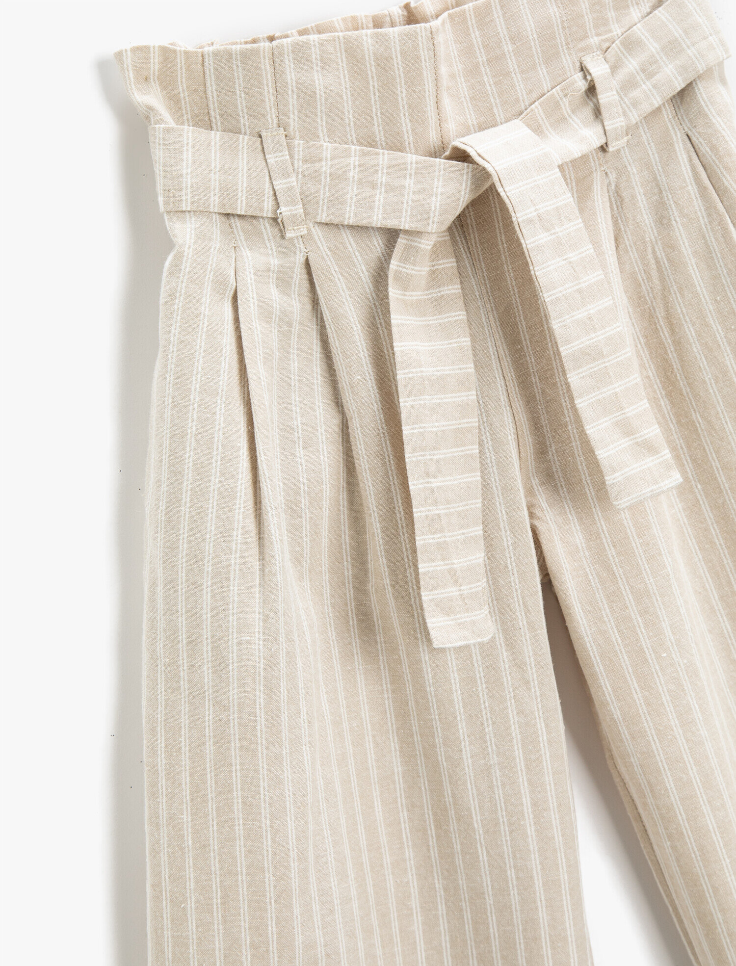  Kız Çocuk Bol Paça Pantolon Kemerli Yüksek Bel Çizgili