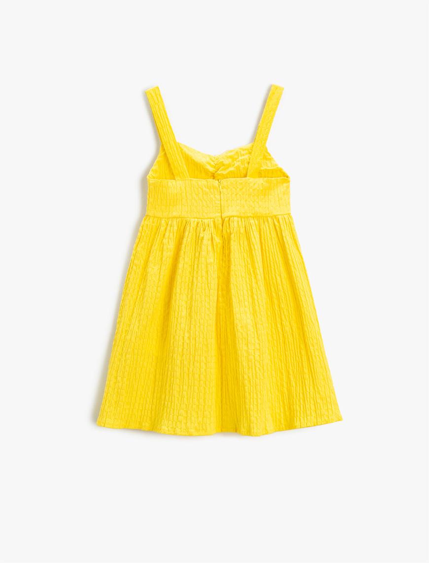  Kız Çocuk Elbise Midi Pencere Detaylı Askılı Pamuklu