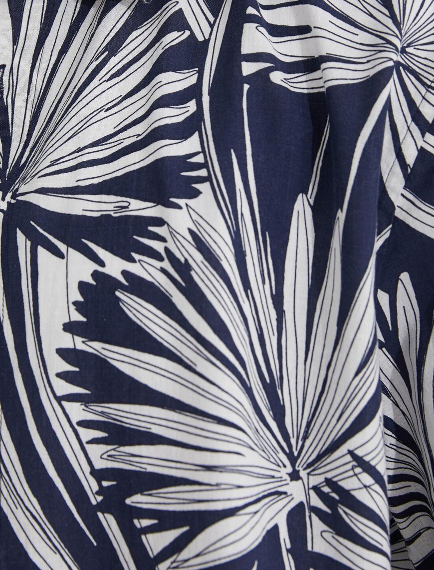   Palmiye Yaprağı Baskılı Kısa Kollu Gömlek