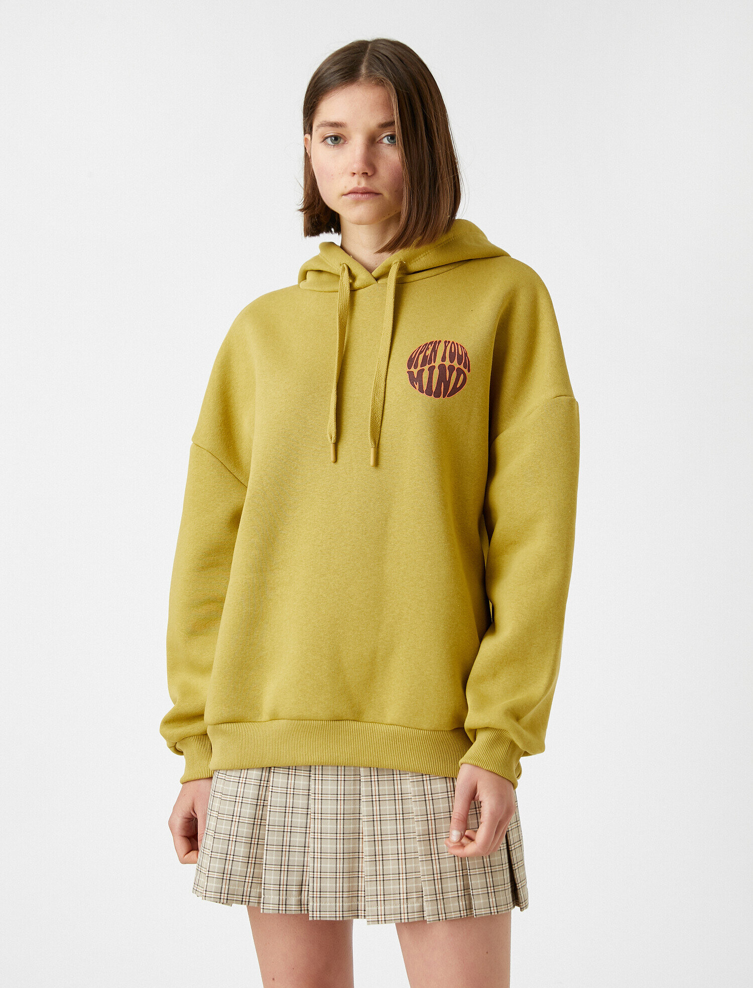   Oversize Baskılı Kapüşonlu Sweatshirt İçi Polarlı