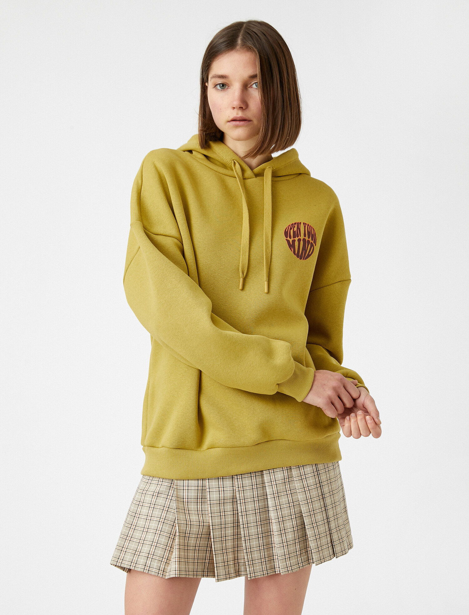   Oversize Baskılı Kapüşonlu Sweatshirt İçi Polarlı