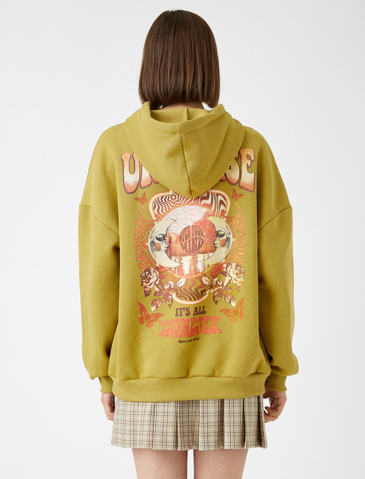   Oversize Baskılı Kapüşonlu Sweatshirt İçi Polarlı