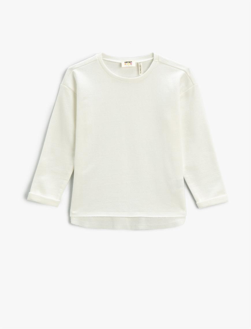  Kız Çocuk Uzun Kollu Basic Sweatshirt Pamuklu Bisiklet Yaka
