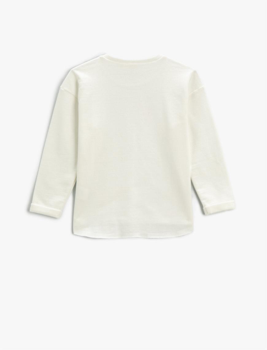  Kız Çocuk Uzun Kollu Basic Sweatshirt Pamuklu Bisiklet Yaka