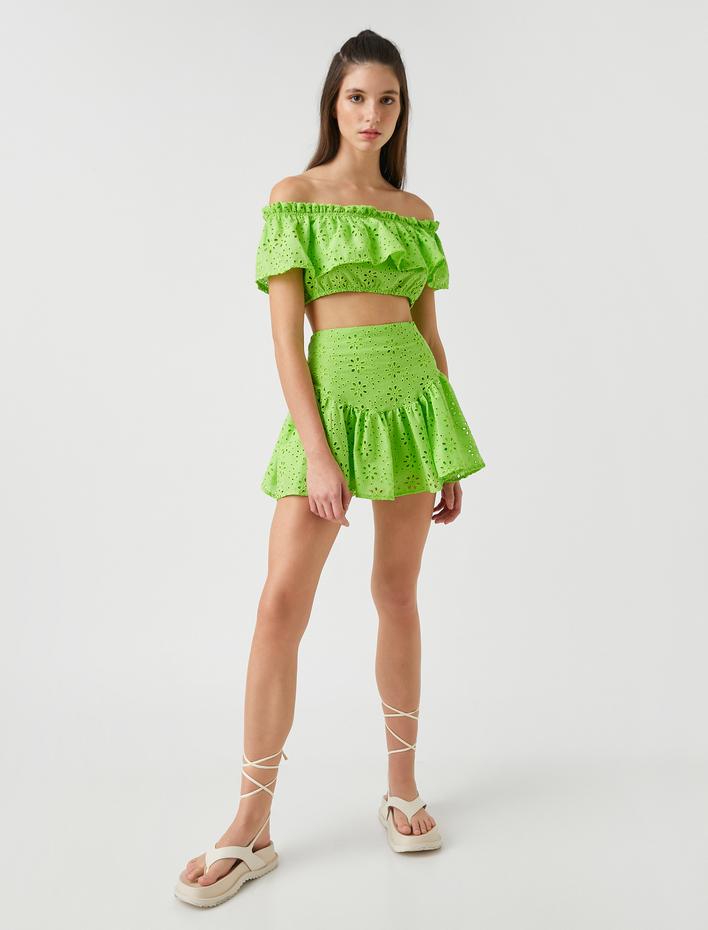  Crop Bluz Omzu Açık Fisto