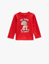 Uzun Kollu Tişört Baskılı Bisiklet Yaka Pamuklu