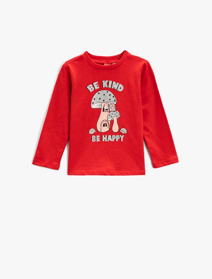 Kız Bebek Uzun Kollu Tişört Baskılı Bisiklet Yaka Pamuklu