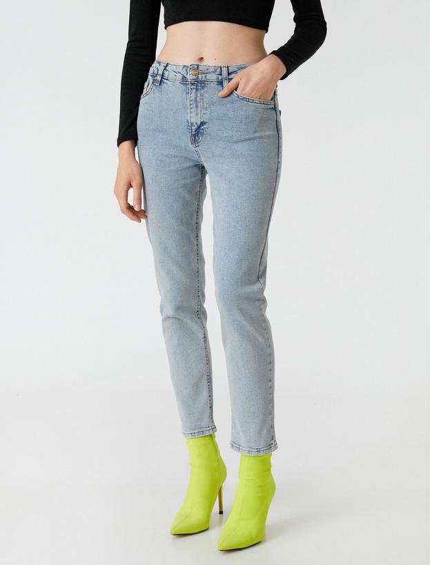   Kot Pantolon Normal Kesim Yüksek Bel Düz Paça - Eve Slim Jean