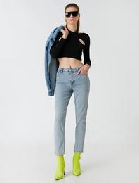 Kot Pantolon Normal Kesim Yüksek Bel Düz Paça - Eve Slim Jean