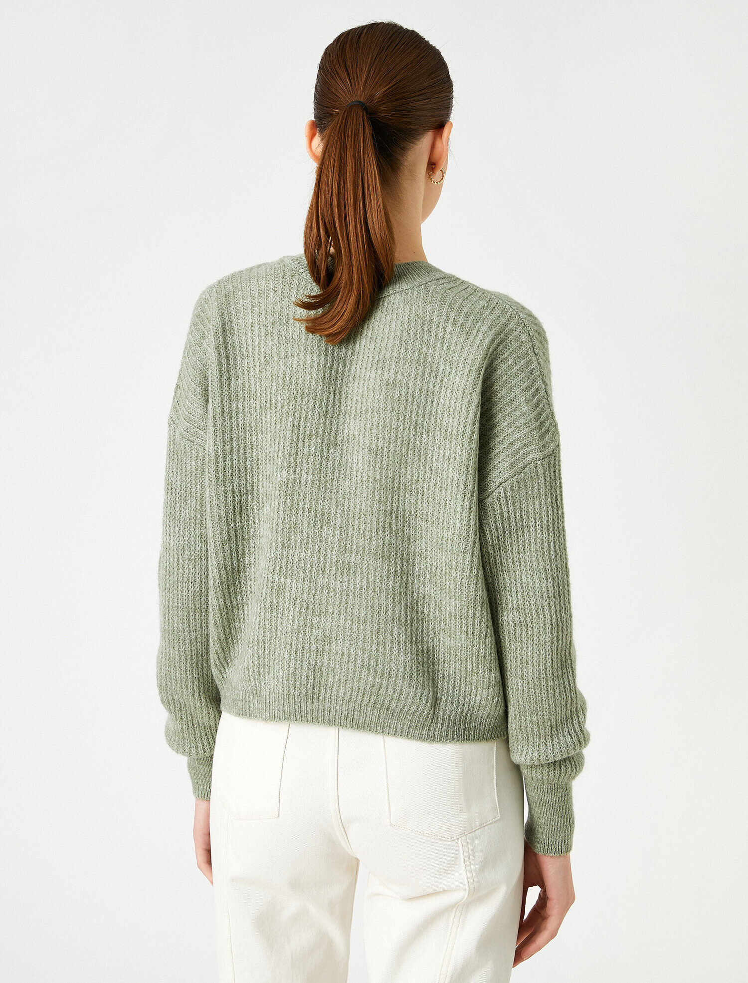   Crop Triko Kazak V Yaka Uzun Kollu