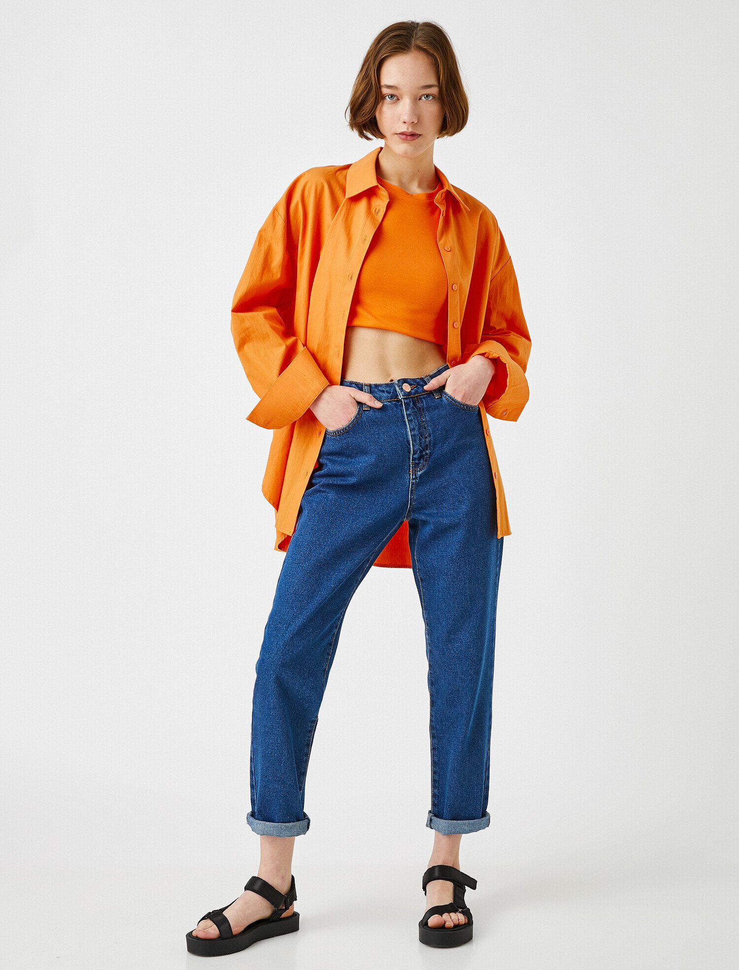 Mom Jean - Yüksek Bel Rahat Kesim Dar Paça Pantolon