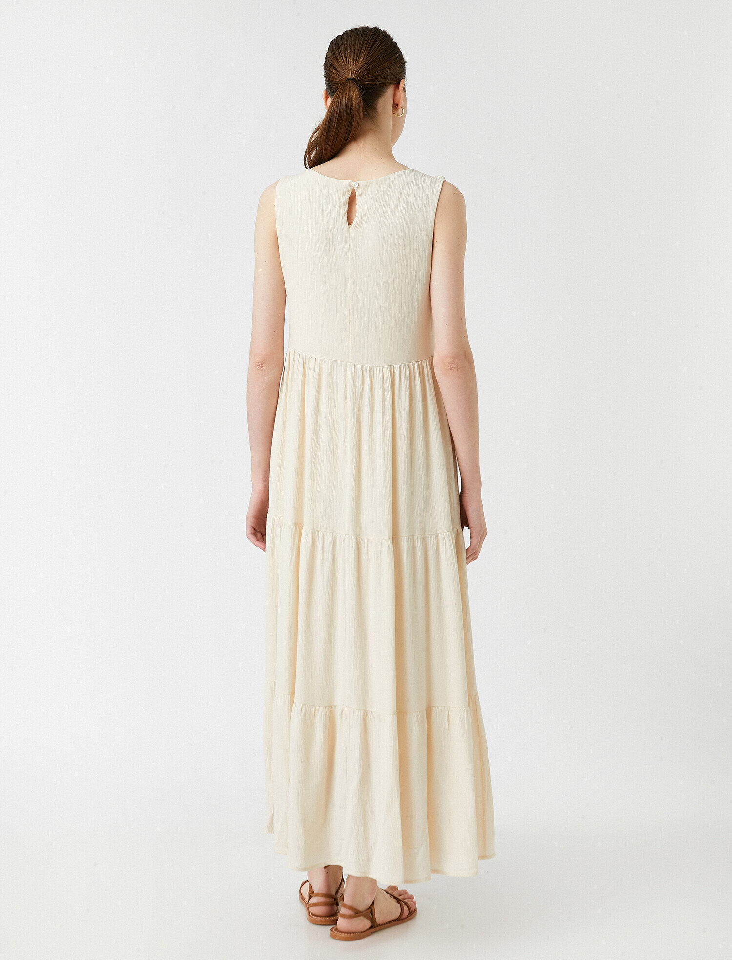   Uzun Viskon Elbise Kolsuz İşlemeli Bisiklet Yaka