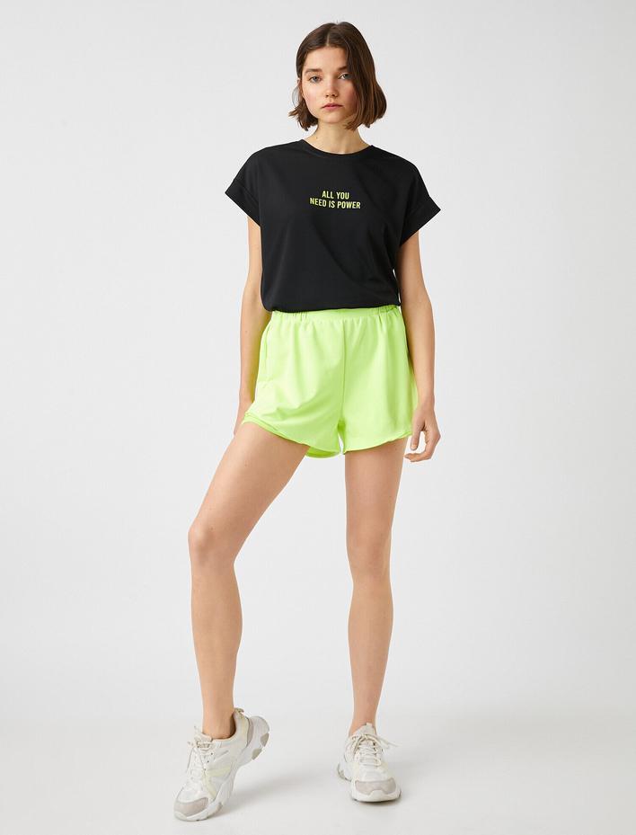  Slogan Baskılı Tişört Kısa Kollu Bisiklet Yaka