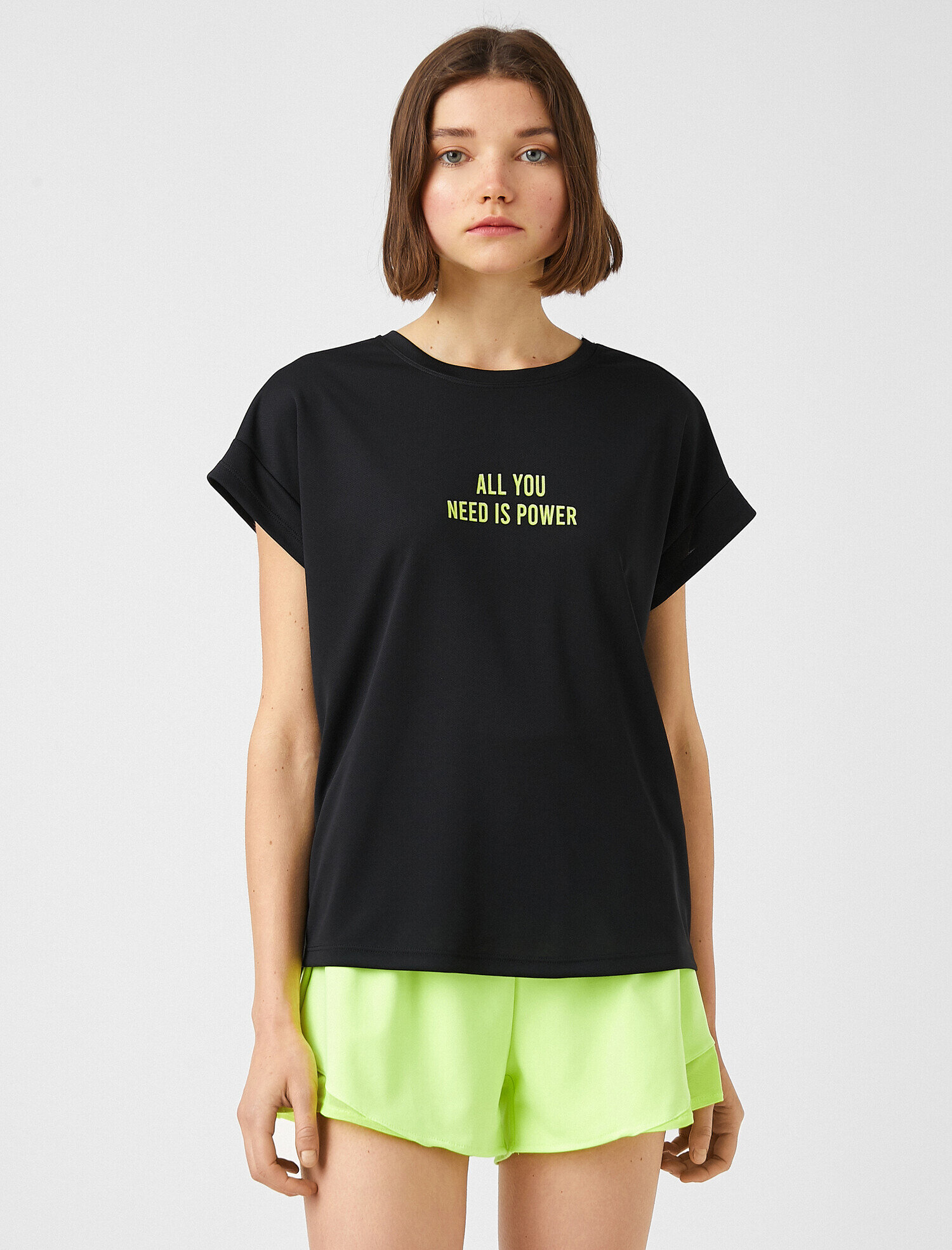   Slogan Baskılı Tişört Kısa Kollu Bisiklet Yaka