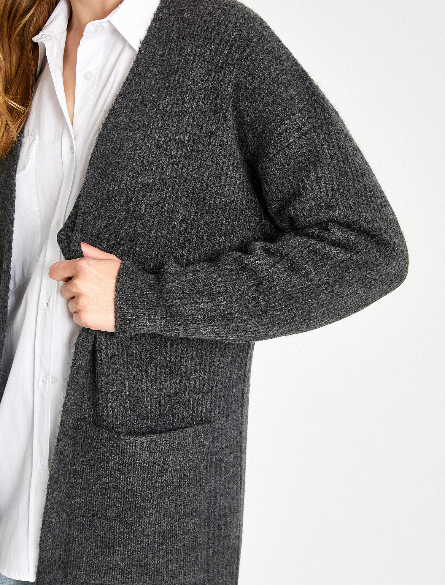   Uzun Dokuma Hırka Cepli Uzun Kollu