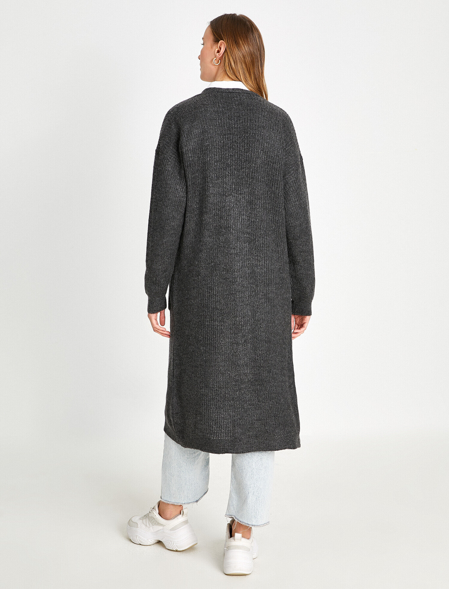   Uzun Dokuma Hırka Cepli Uzun Kollu