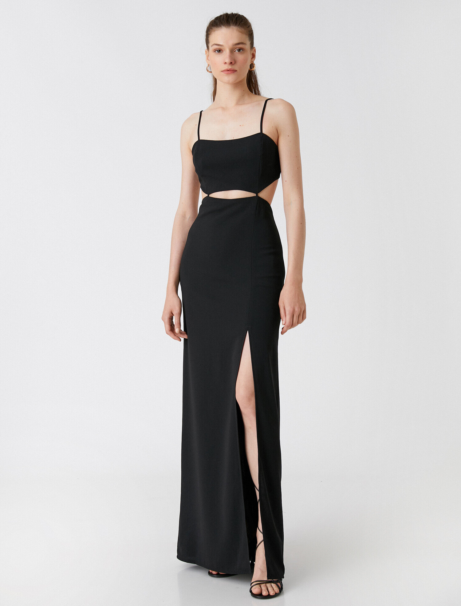   Pencere Detaylı Uzun Elbise