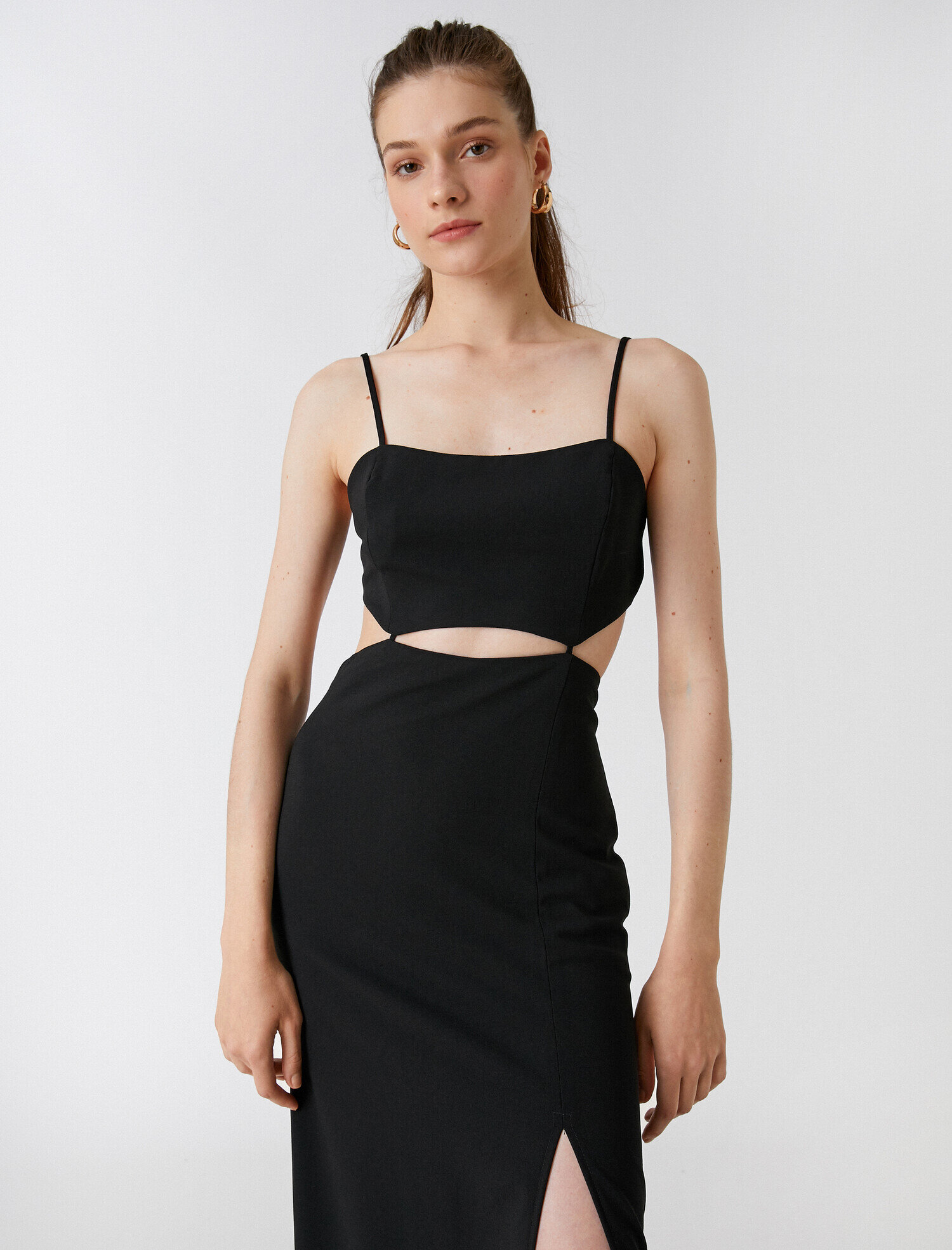   Pencere Detaylı Uzun Elbise