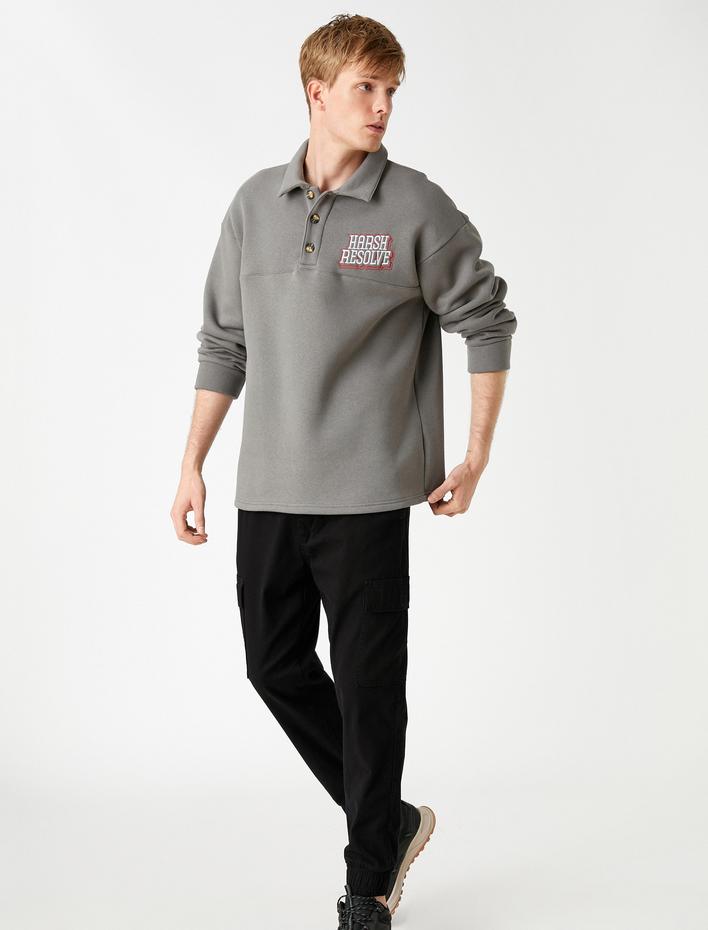  Gömlek Yaka Sweatshirt Şardonlu