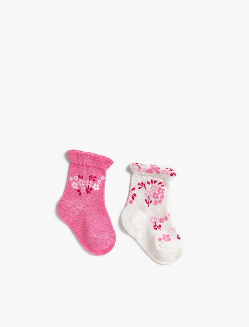  Kız Bebek 2'li Desenli Çorap Seti