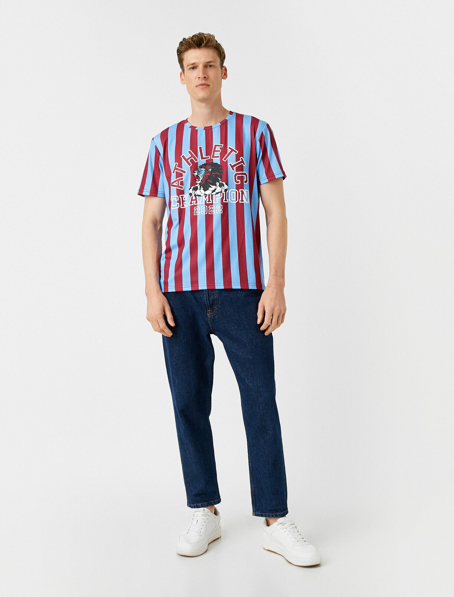   Şampiyon Baskılı Çizgili Tişört