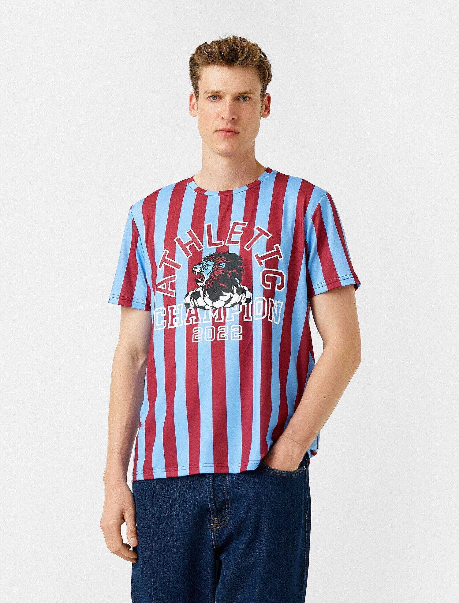   Şampiyon Baskılı Çizgili Tişört