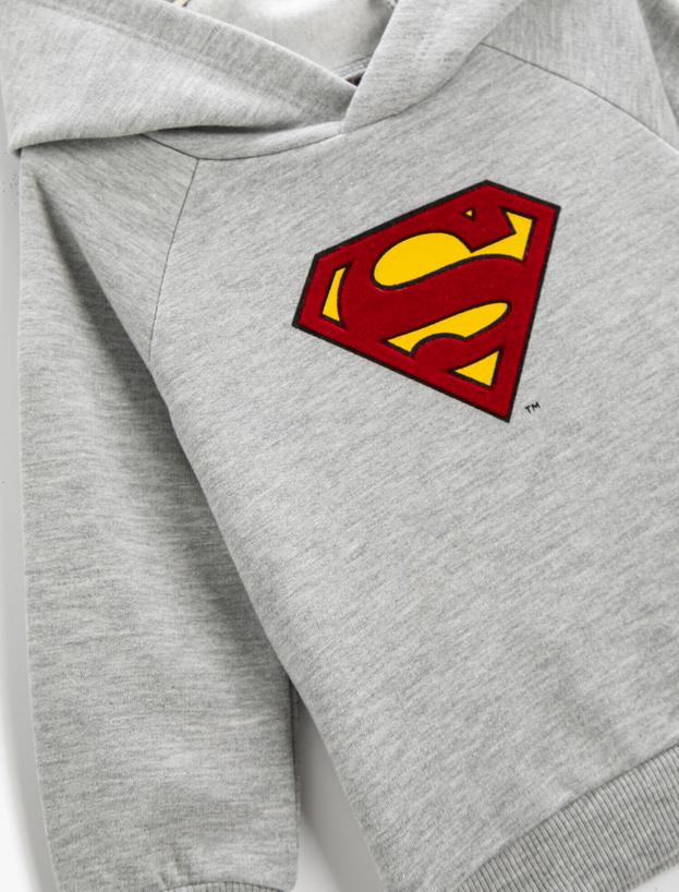  Erkek Bebek Kapüşonlu Superman Baskılı Sweatshirt Lisanslı Uzun Kollu