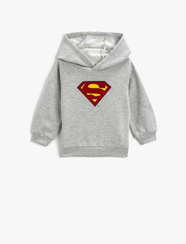 Erkek Bebek Kapüşonlu Superman Baskılı Sweatshirt Lisanslı Uzun Kollu