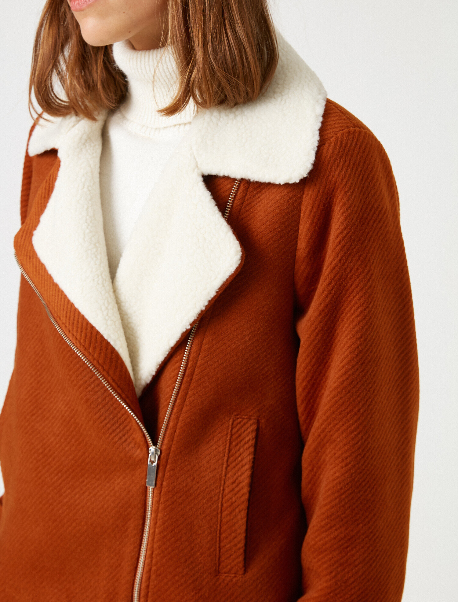   Suni Kürk Detaylı Sherpa Cepli Kaban