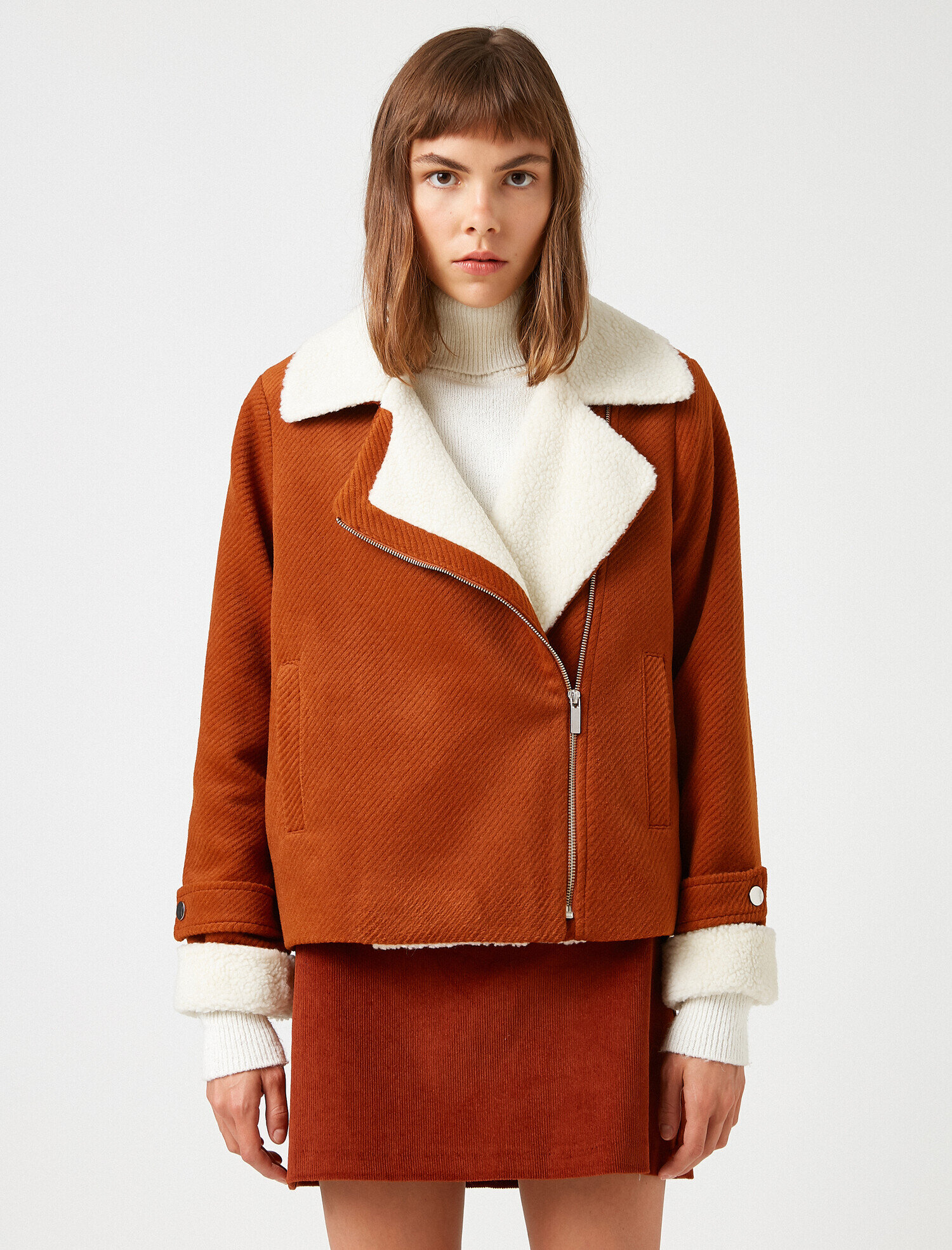   Suni Kürk Detaylı Sherpa Cepli Kaban