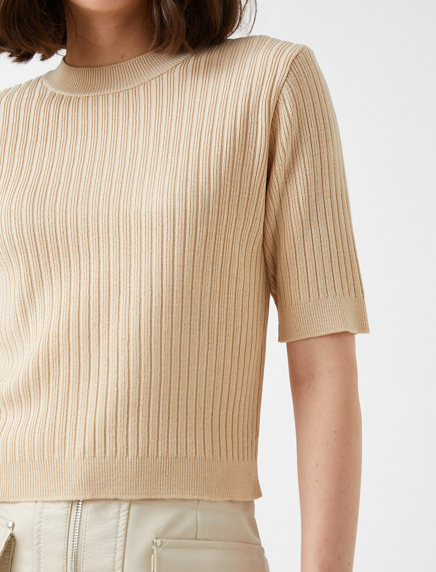   Triko Kazak Ribanalı Kısa Kollu Kaşmir Dokulu