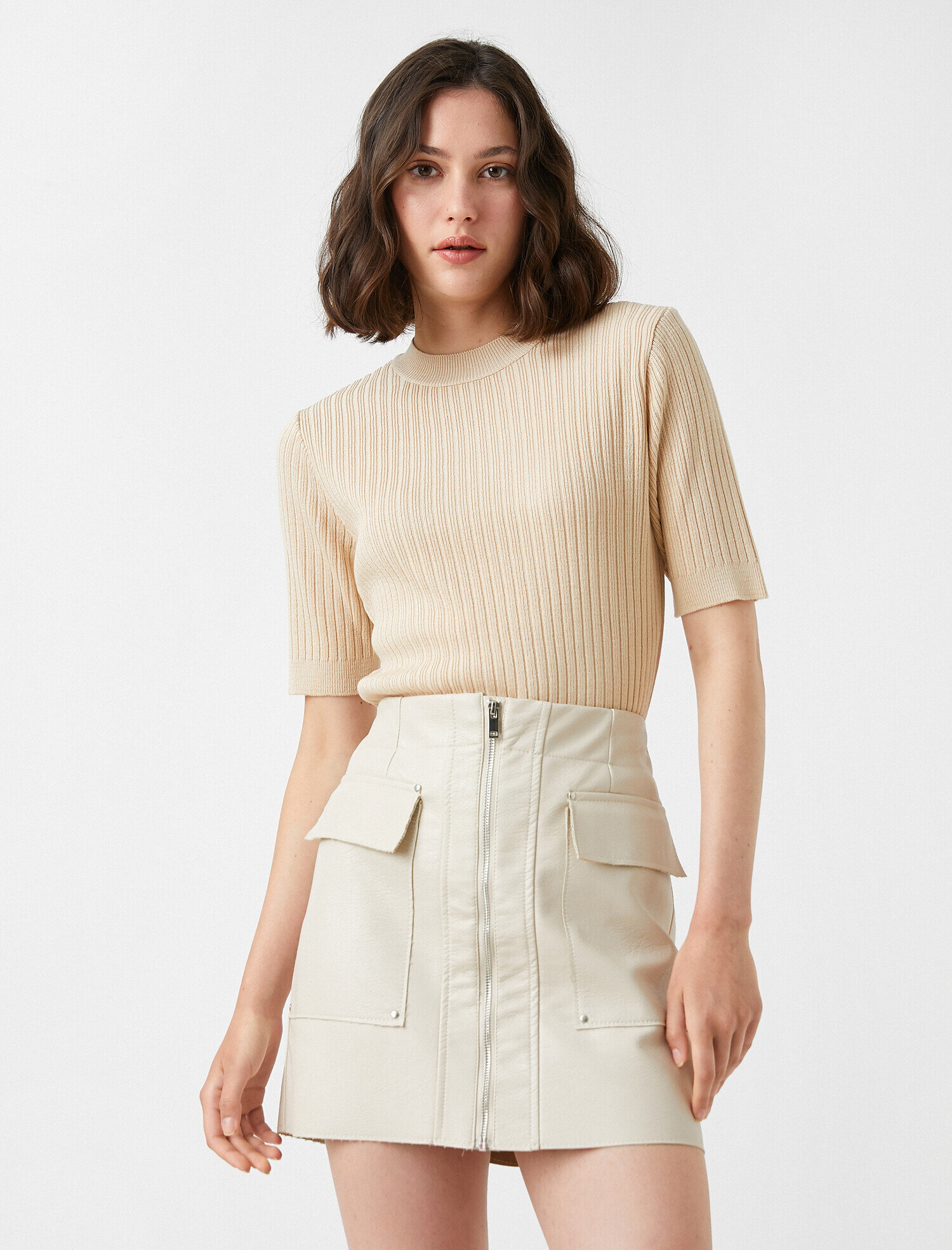   Triko Kazak Ribanalı Kısa Kollu Kaşmir Dokulu