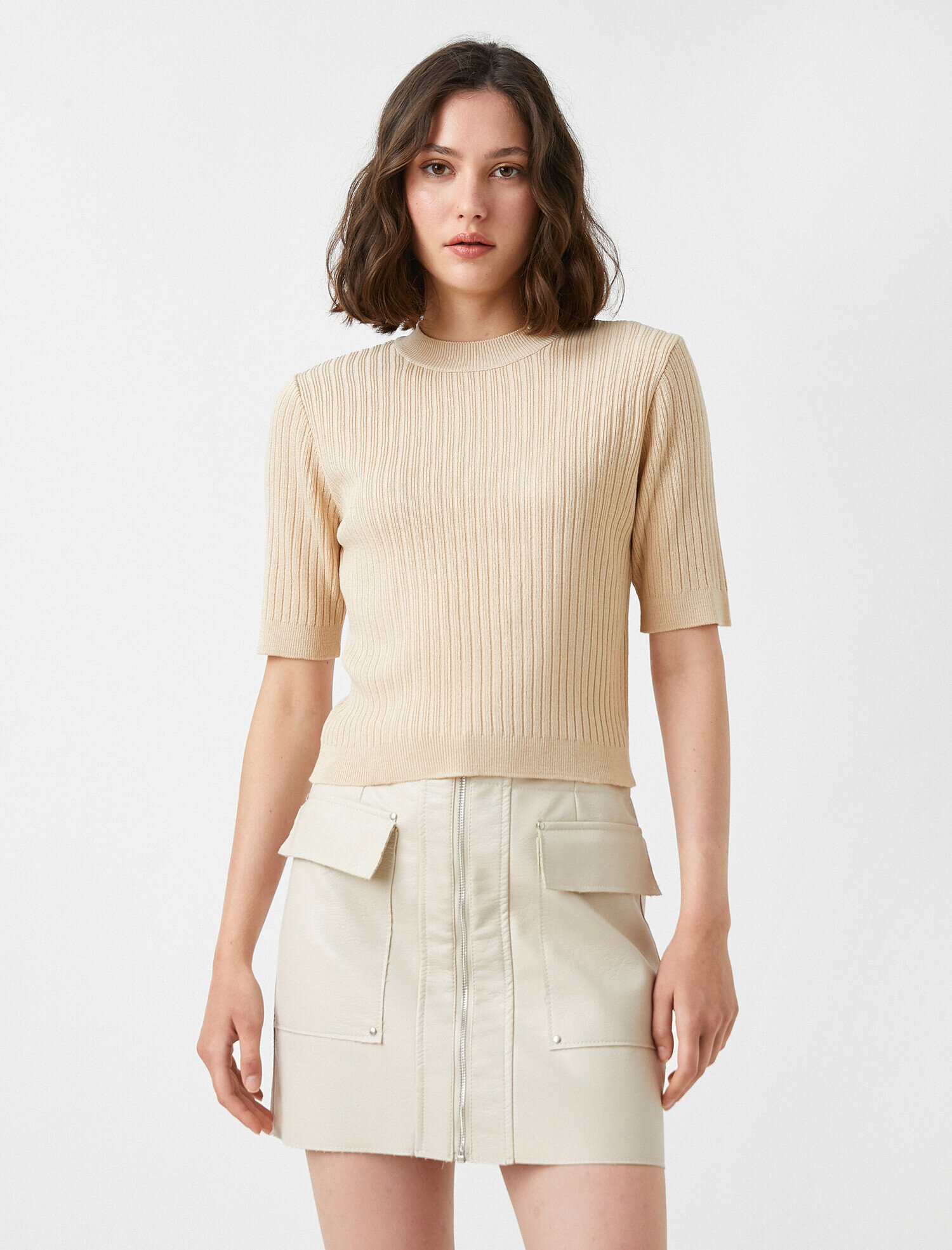   Triko Kazak Ribanalı Kısa Kollu Kaşmir Dokulu