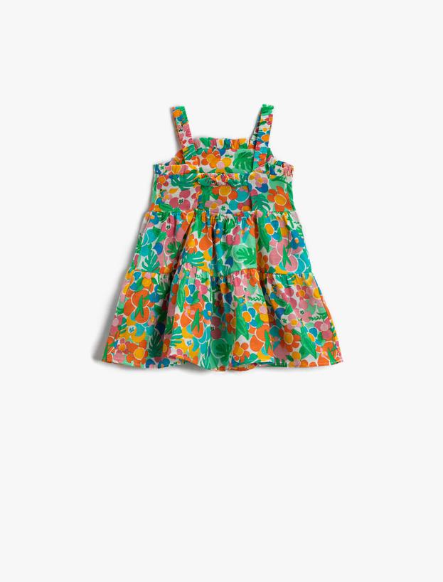  Kız Bebek Çiçekli Elbise Fırfırlı Sırtı Lastik Detaylı Pamuklu