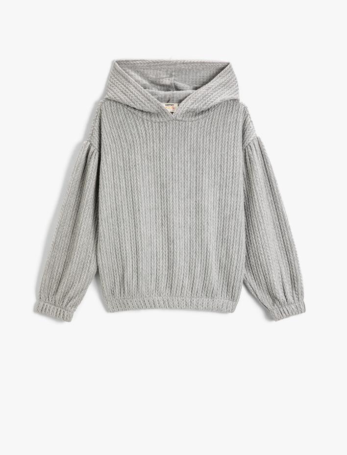 Kız Çocuk Kapüşonlu Sweatshirt Örgü Uzun Kollu