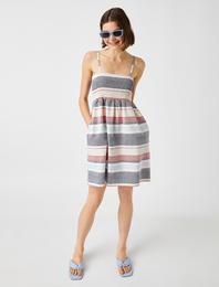 Çizgili Elbise Askılı Cepli