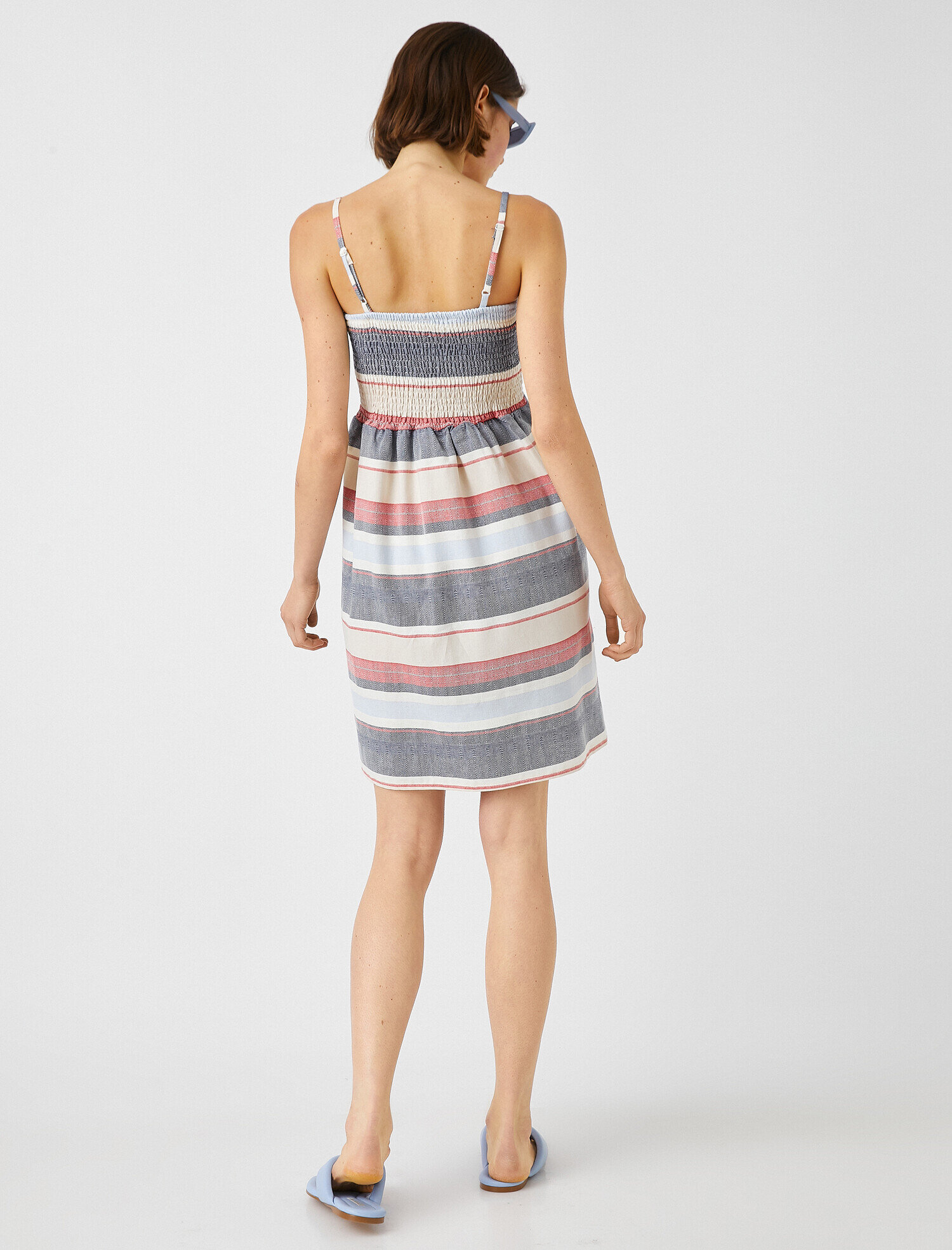   Çizgili Elbise Askılı Cepli