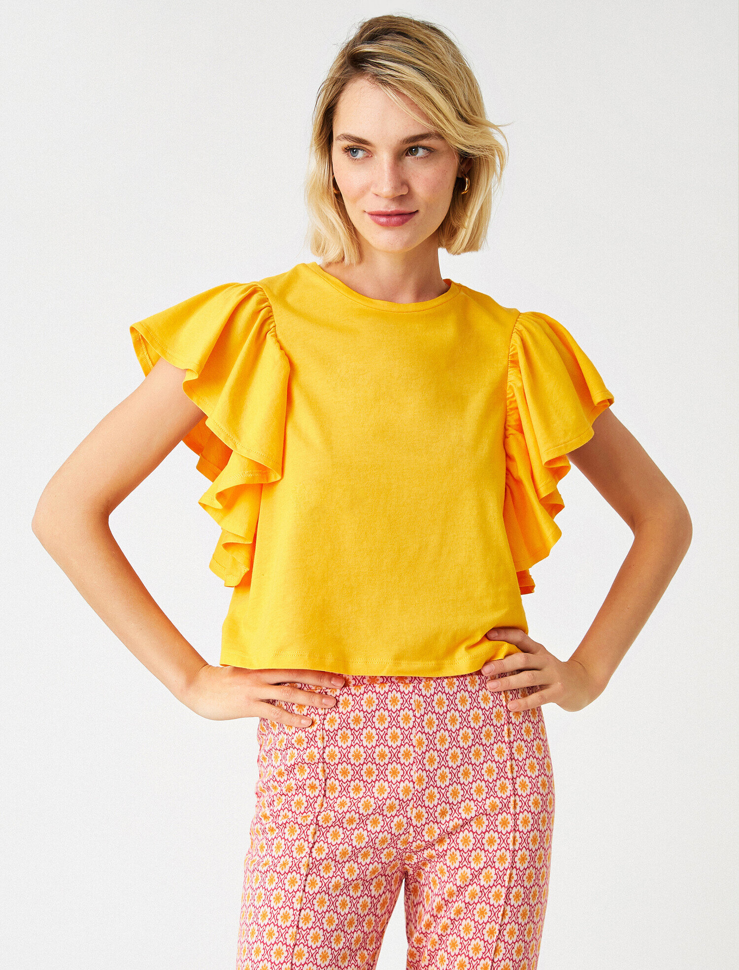   Fırfırlı Kısa Kollu Tişört Pamuklu