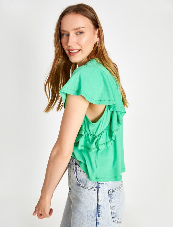  Fırfırlı Kısa Kollu Tişört Pamuklu